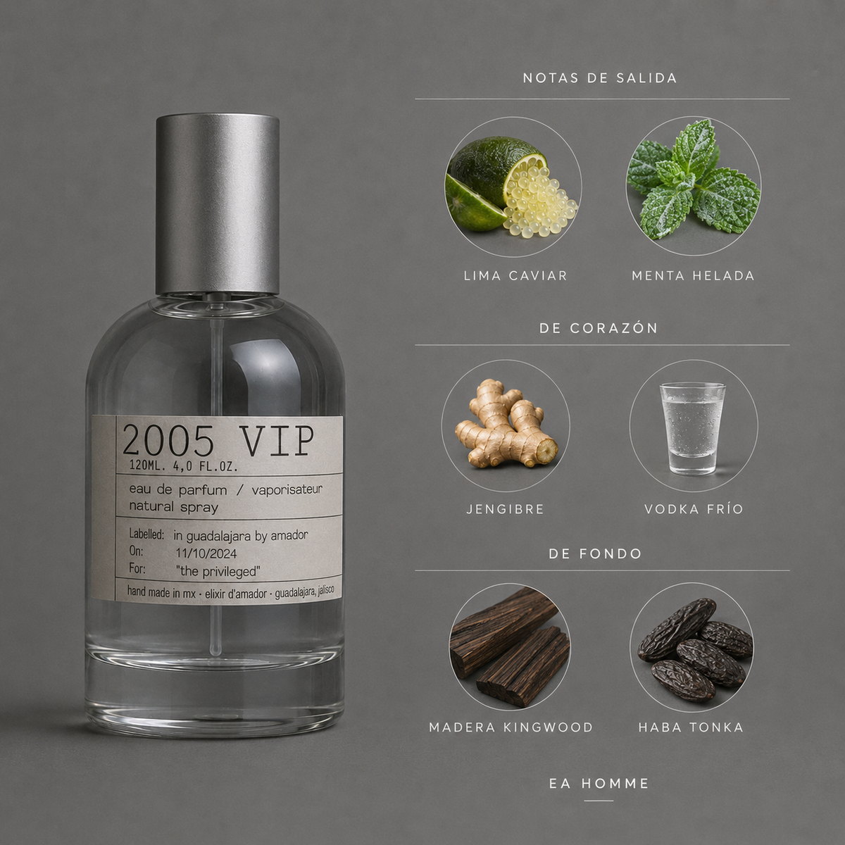 2005 VIP de Elixir Amador: infografía de notas olfativas.