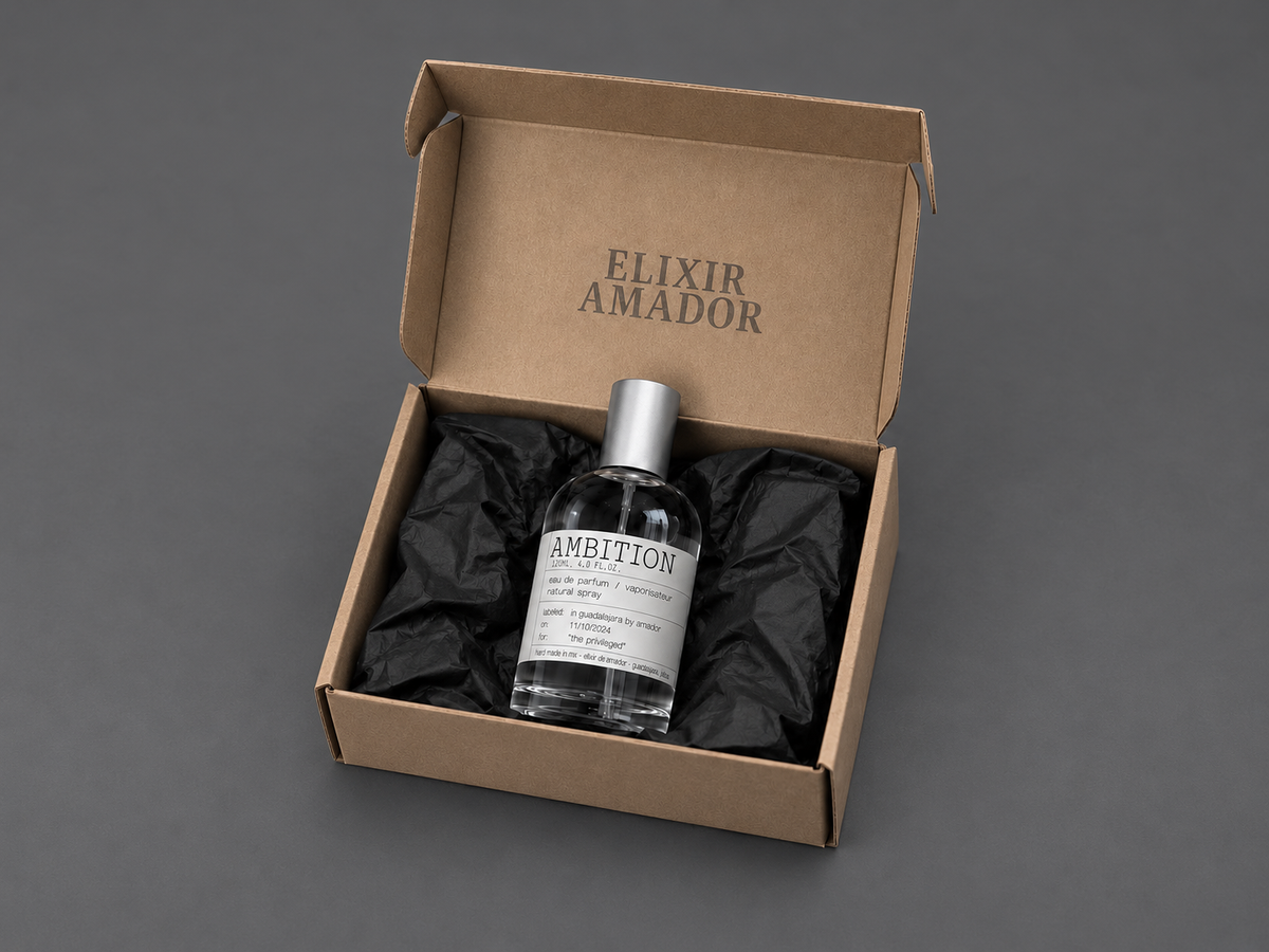 Ambition de Elixir Amador: frasco de 120 ml en su empaque.