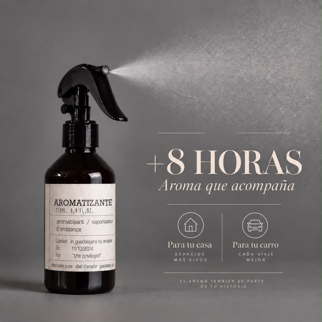 Aromatizante ambiental Élixir Amador en aplicación para casa y auto