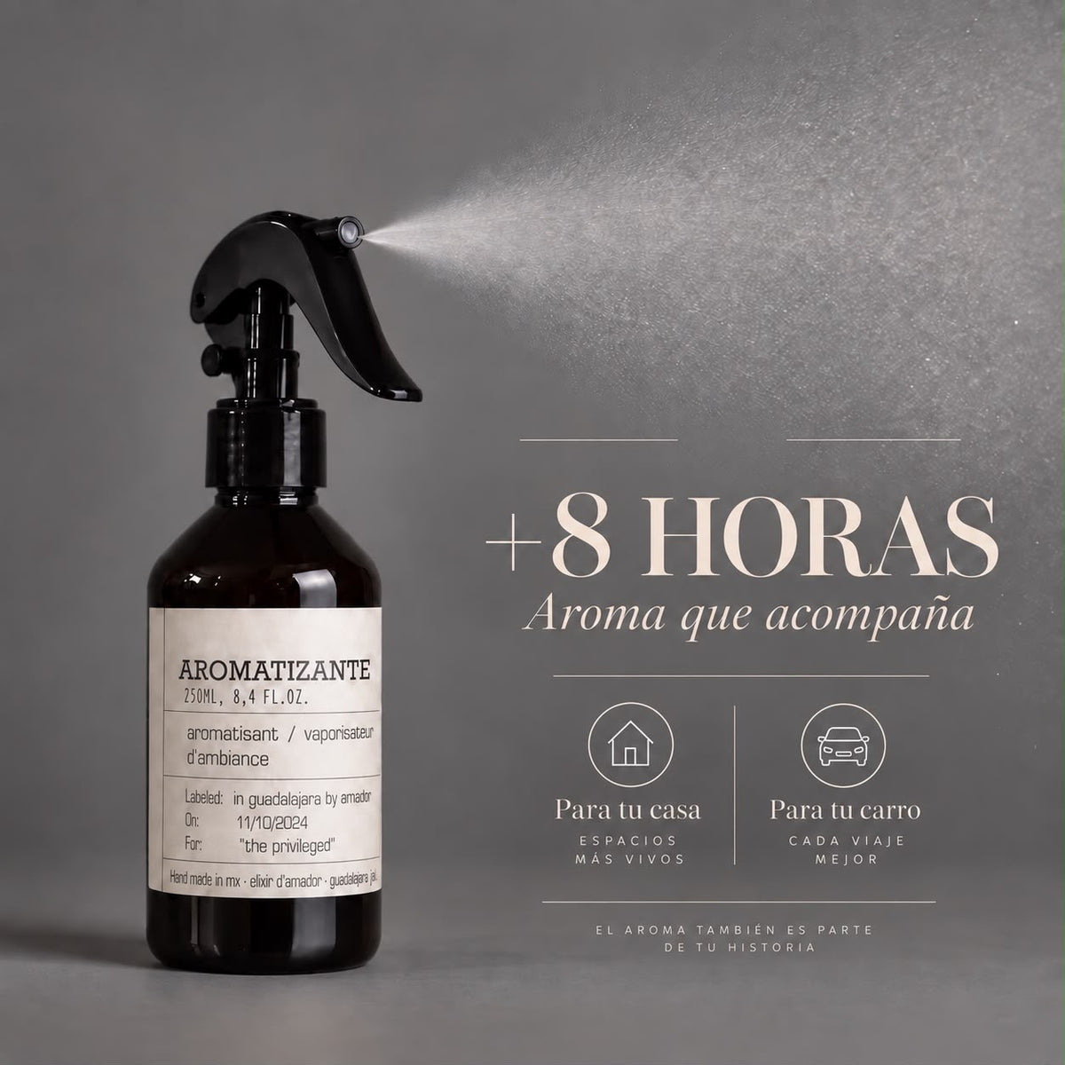 Aromatizante ambiental Élixir Amador en aplicación para casa y auto
