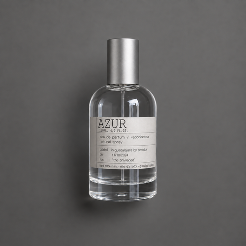 Azur de Elixir Amador: frasco cilíndrico de 120 ml sobre fondo gris.