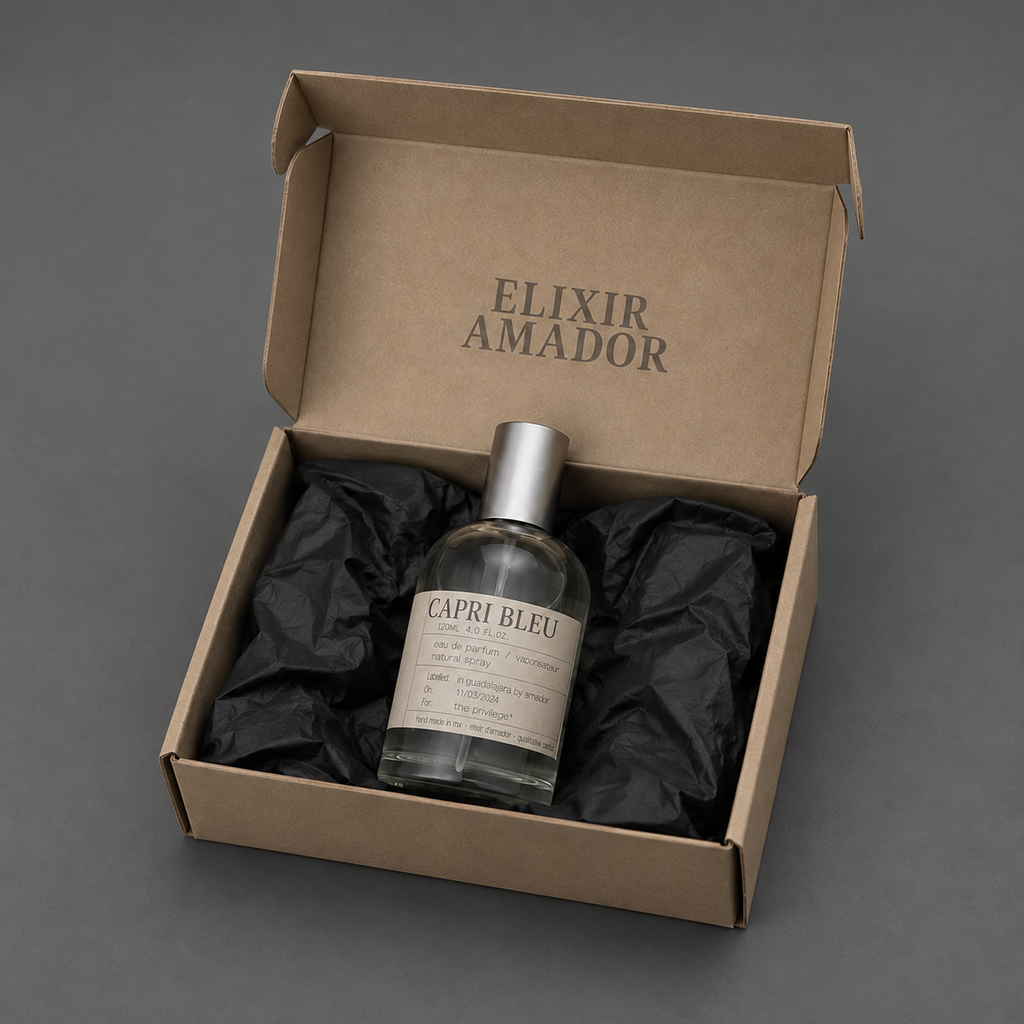 Capri Bleu de Elixir Amador: presentación en empaque.