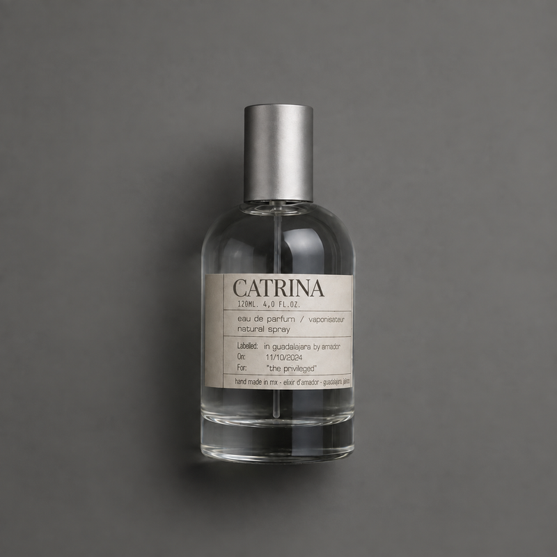 Catrina de Elixir Amador: frasco cilíndrico de 120 ml.