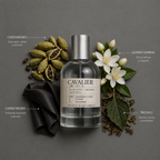 Cavalier de Elixir Amador: frasco de 120 ml con la composición aromática ilustrada.