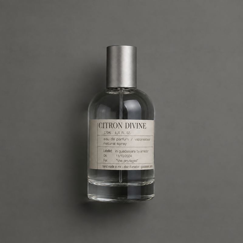 Citron Divine de Elixir Amador: frasco cilíndrico de 120 ml.
