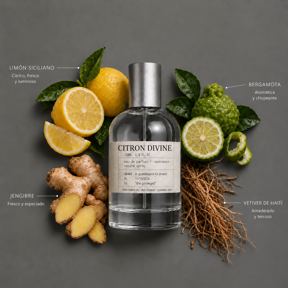 Citron Divine de Elixir Amador: composición olfativa.