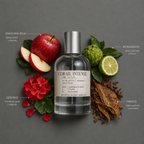 Corail Intense de Elixir Amador: frasco de 120 ml con la composición aromática ilustrada.