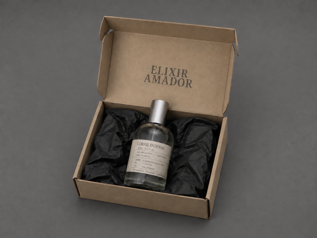Corail Intense de Elixir Amador: frasco de 120 ml en su empaque.