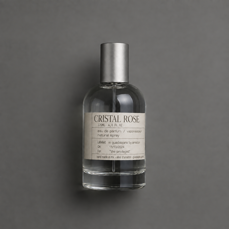 Cristal Rose de Elixir Amador: frasco cilíndrico de 120 ml.