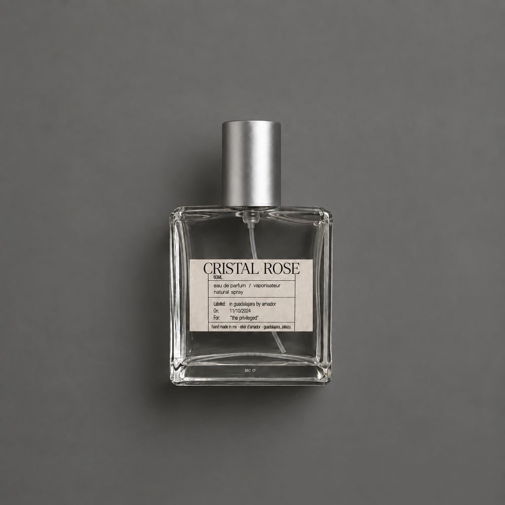 Cristal Rose de Elixir Amador: frasco cuadrado de 60 ml.