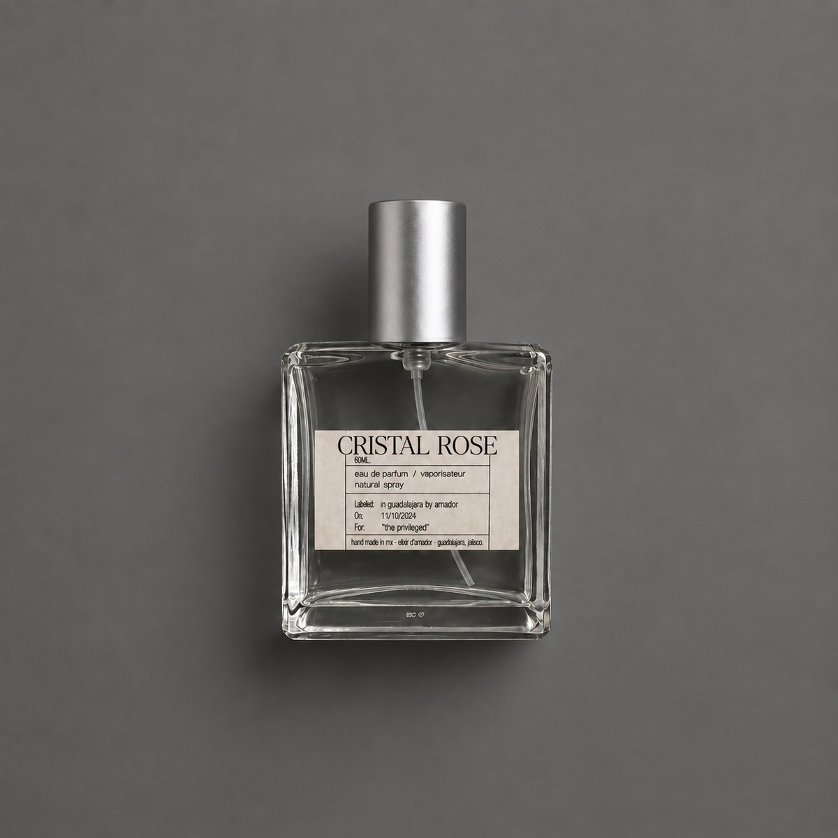 Cristal Rose de Elixir Amador: frasco cuadrado de 60 ml.