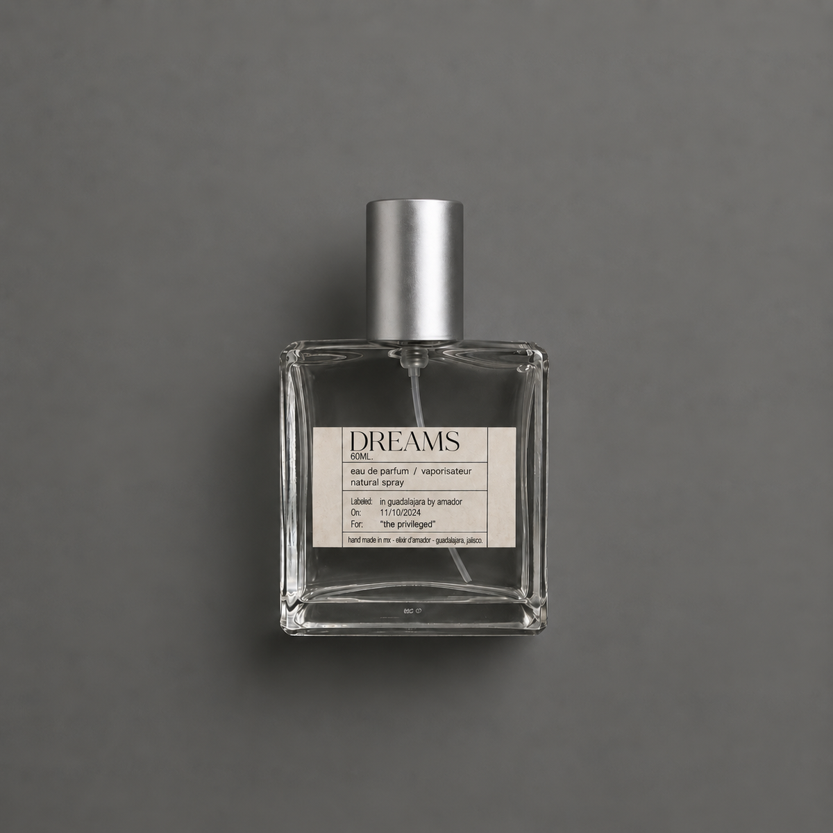 Dreams de Elixir Amador: frasco cuadrado de 60 ml.