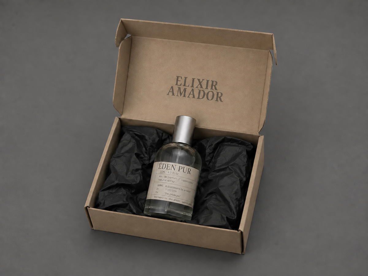 Éden Pur de Elixir Amador: frasco de 120 ml en su empaque.