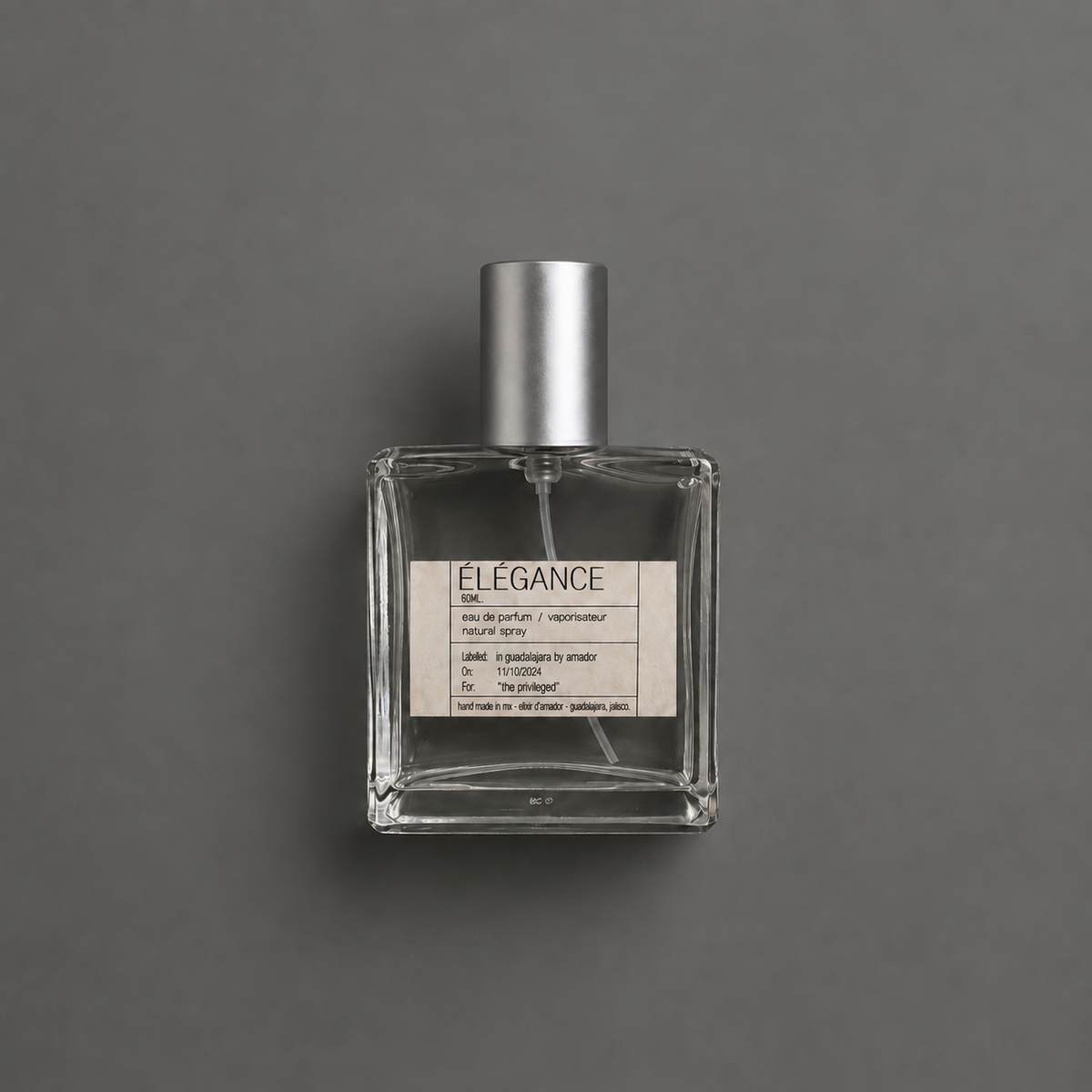 Élégance de Elixir Amador: frasco cuadrado de 60 ml.