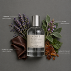 Inédit de Elixir Amador: frasco de 120 ml con la composición aromática ilustrada.