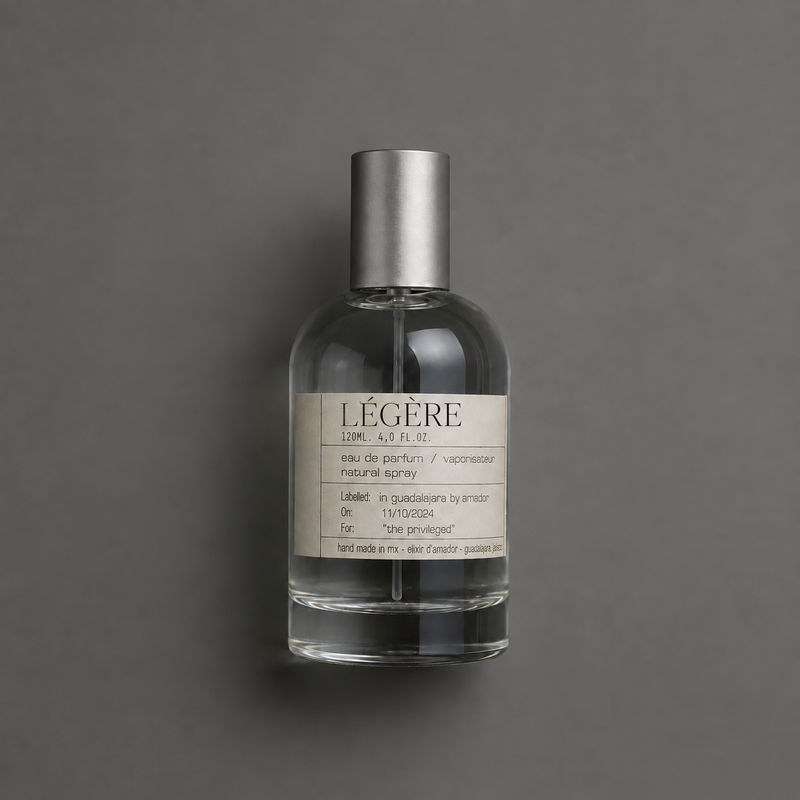 Légère de Elixir Amador: frasco cilíndrico de 120 ml.