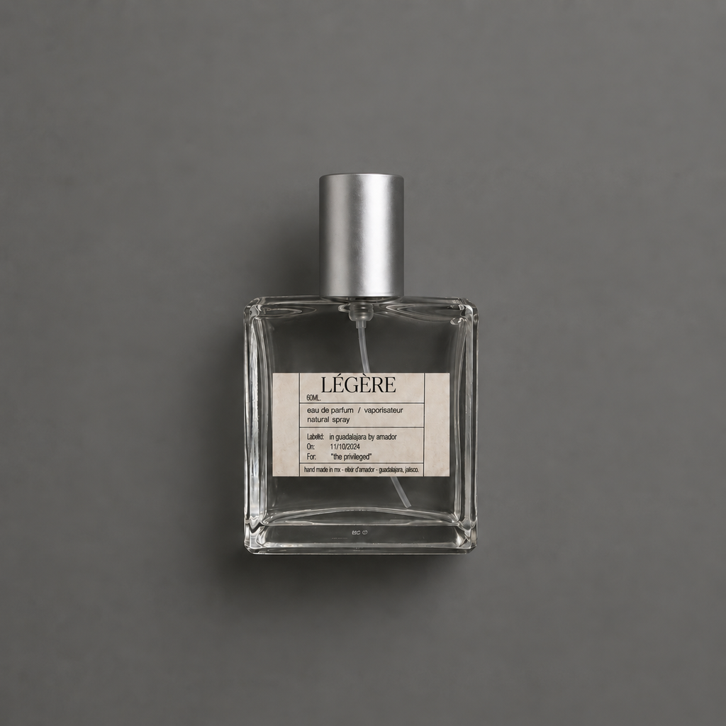 Légère de Elixir Amador: frasco cuadrado de 60 ml.
