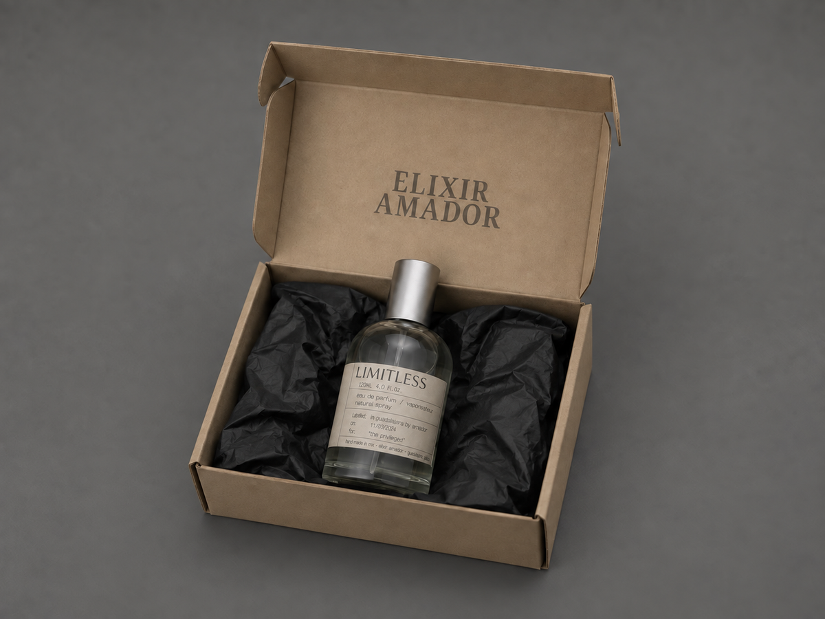Limitless de Elixir Amador: frasco de 120 ml en su empaque.