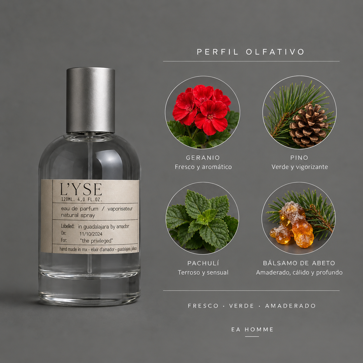 L’Yse de Elixir Amador: infografía de notas olfativas.
