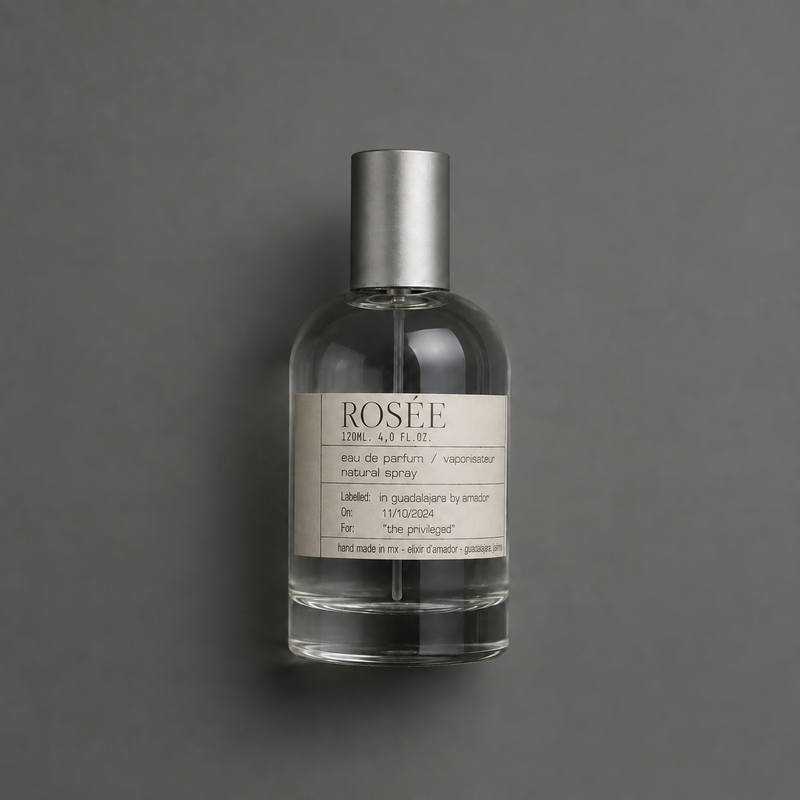 Rosée de Elixir Amador: frasco cilíndrico de 120 ml.