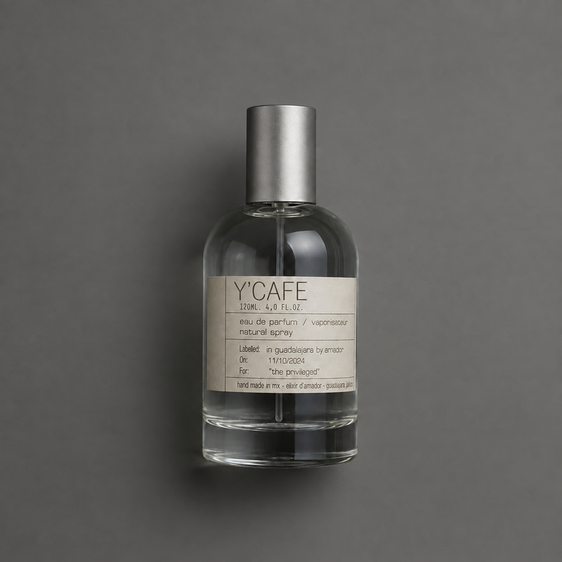 Y’ Cafe de Elixir Amador: frasco cilíndrico de 120 ml sobre fondo gris.